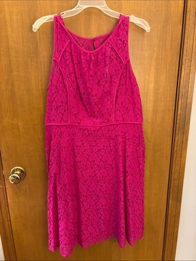 Fuchsia Lace Sleeveless Fit-and-Flare Dress by Studio One